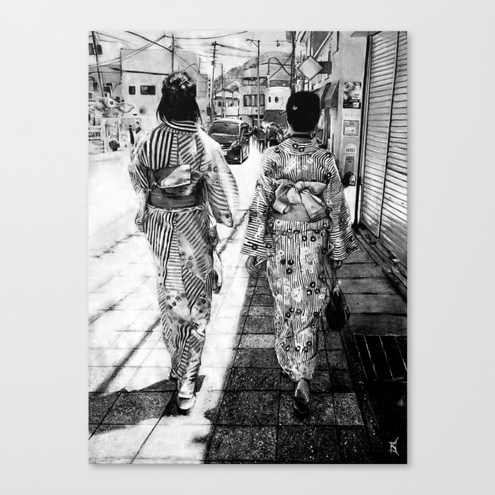 Kyoto | Charcoal B&W Canvas Print