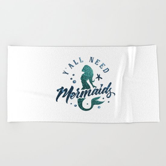 Mermaids - aqua and green glitter design Beach Towel