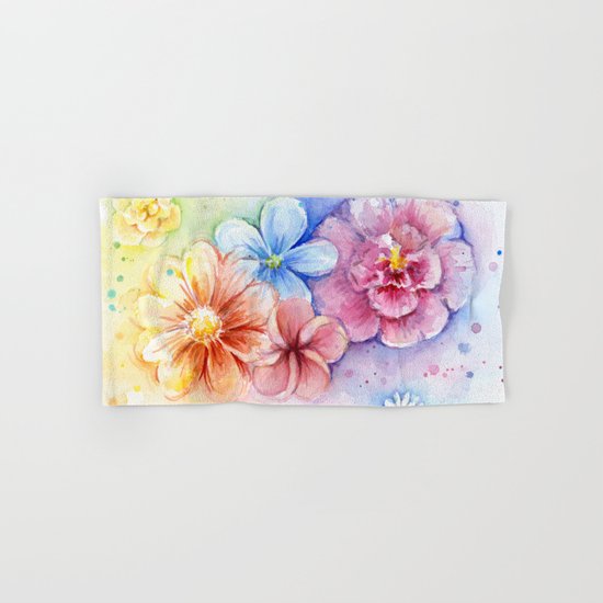 Flowers Watercolor Floral Colorful Rainbow Painting Hand & Bath Towel