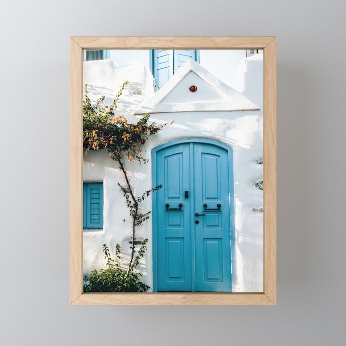 Little Blue Door | Paros, Greece Framed Mini Art Print