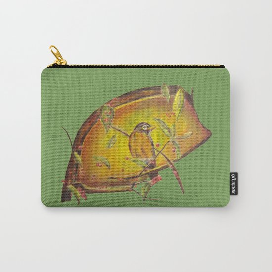 Festive Christmas Bird on a Berry Tree for the Holidays in Green Carry-All Pouch