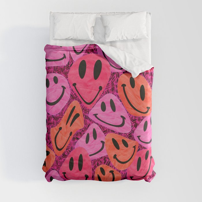 Preppy Room Decor - Preppy Smiley Face Collage Duvet Cover