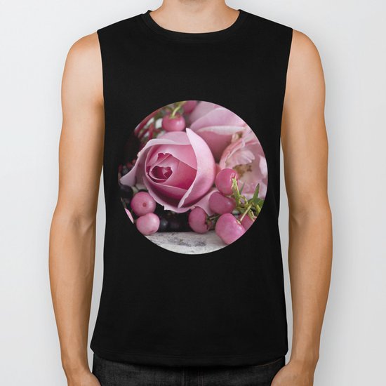 soft pink rose and berry still life Biker Tank