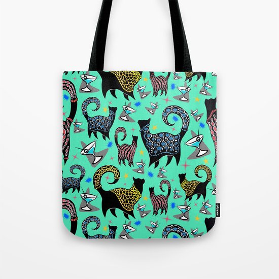 Blue Snobby Cocktail Cats Tote Bag