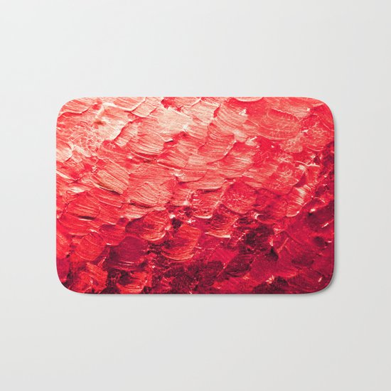 MERMAID SCALES 4 Red Vibrant Ocean Waves Splash Crimson Strawberry Summer Ombre Abstract Painting Bath Mat