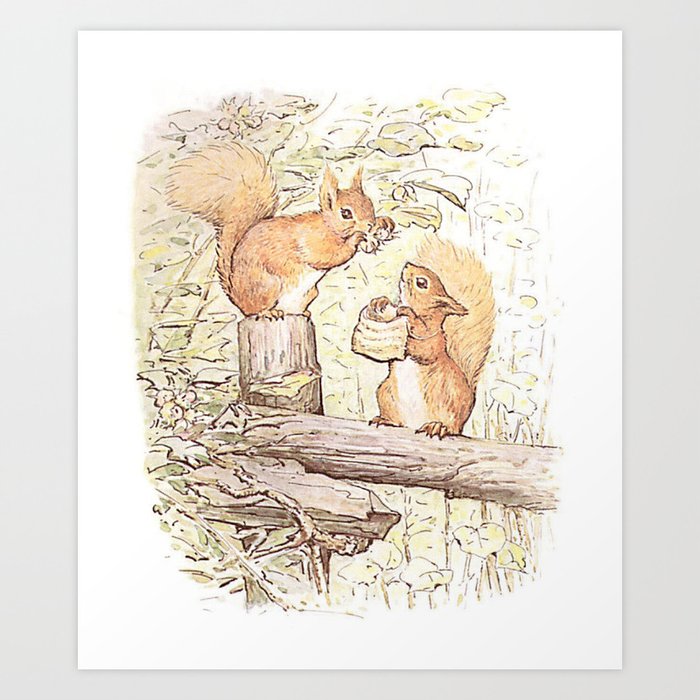 Squirrels collecting nuts Art Print