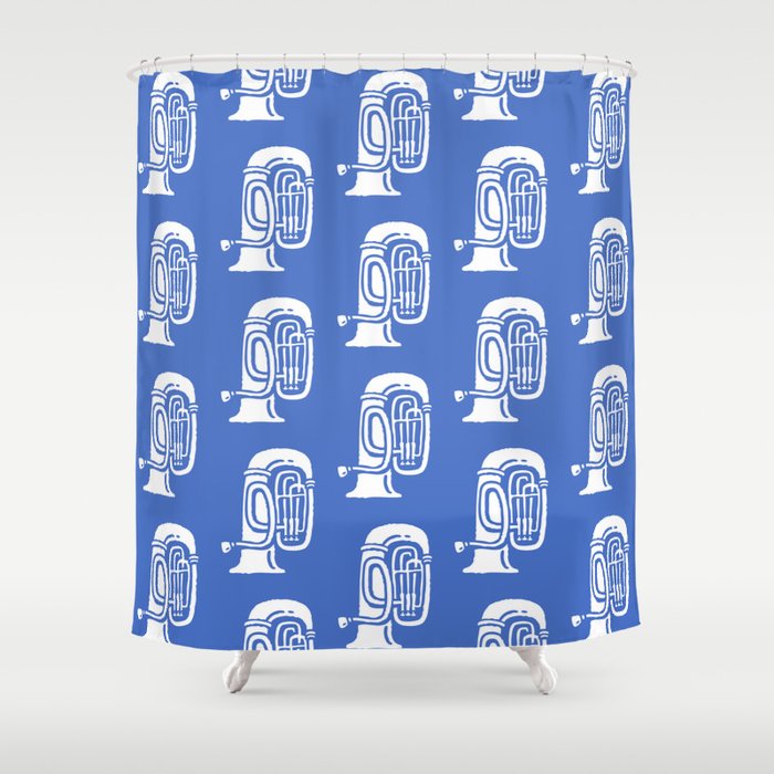 Tuba Pattern Blue Shower Curtain