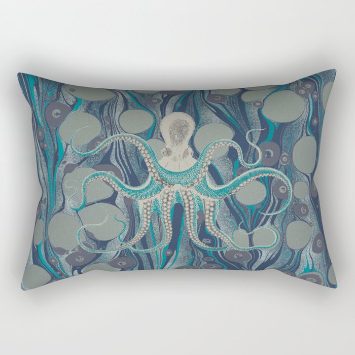 Ocean Vintage Octopus Surf Gold Summer Rectangular Pillow