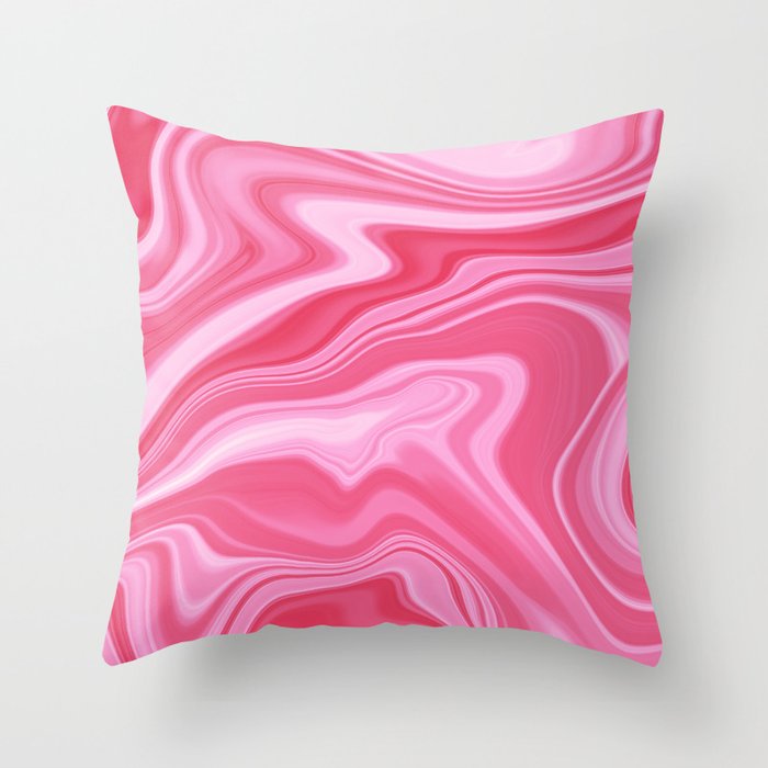 Rose Pink & White Liquid Marble Pattern Throw Pillow