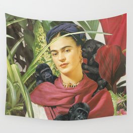 Frida Kahlo - Self portrait with monkeys recreated Wall Tapestry