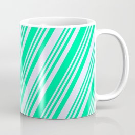 [ Thumbnail: Green & Lavender Colored Striped Pattern Coffee Mug ]
