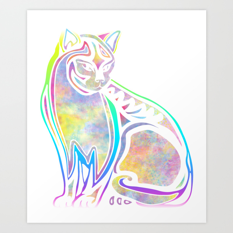 Colorful Cat Watercolor Art Print By Sinmigo Society6,Outline Line Drawing Unicorn Tattoo