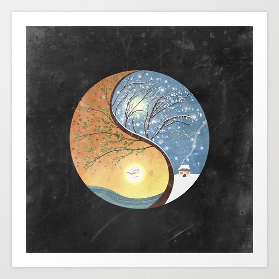 OPPOSITES LOVE - Yin-Yang Tree: Summer-Winter 2 Art Print