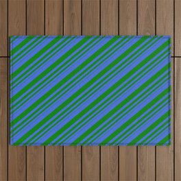 [ Thumbnail: Royal Blue and Green Colored Lines/Stripes Pattern Outdoor Rug ]