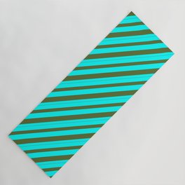 [ Thumbnail: Cyan and Dark Olive Green Colored Pattern of Stripes Yoga Mat ]