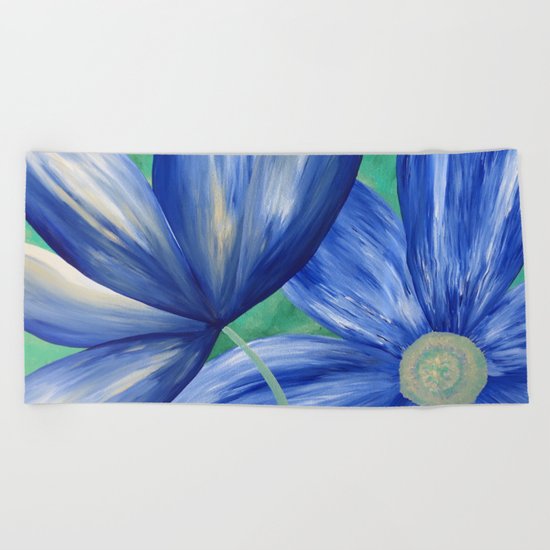 Large Blue Flowers Beach Towel