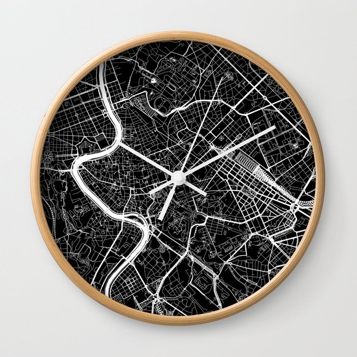 Rome, Italy, City Map - Black Wall Clock