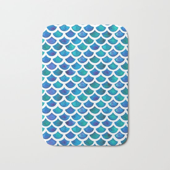 Blue Mermaid Scales Bath Mat