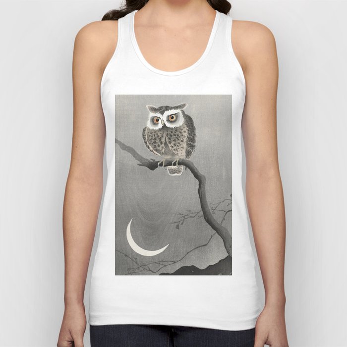 Owl and the Crescent Moon - Vintage Japanese woodblock print art Tank Top