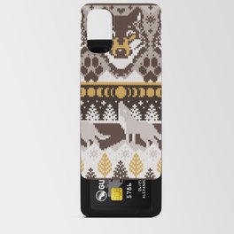Fair isle knitting grey wolf // oak and taupe brown wolves yellow moons and pine trees Android Card Case