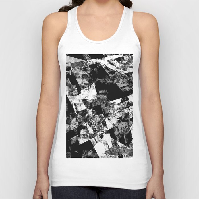 Fractured Black And White - Abstract, textured, black and white artwork Tank Top