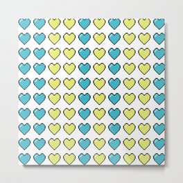 8bit Hearts  Metal Print | Retro, Love, 8Bitheart, Pop Art, Blue, Pattern, Game, Yellow, Graphicdesign, Loveheart 
