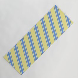 [ Thumbnail: Tan & Cornflower Blue Colored Lines/Stripes Pattern Yoga Mat ]