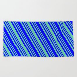 [ Thumbnail: Aquamarine and Blue Colored Lines/Stripes Pattern Beach Towel ]