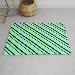 [ Thumbnail: Green & Dark Blue Colored Striped/Lined Pattern Rug ]