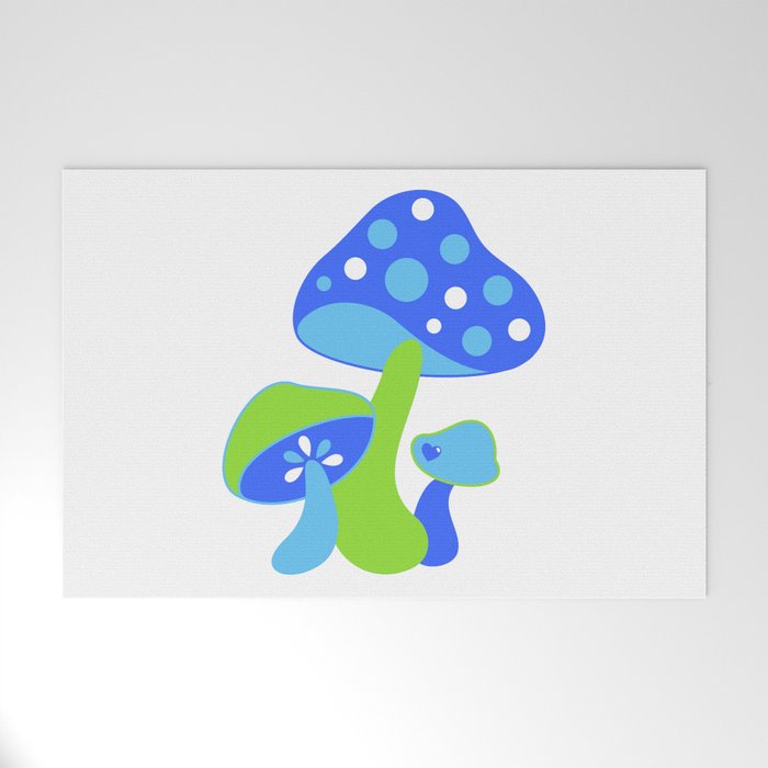 Vintage Style Blue Merry Mushrooms Welcome Mat