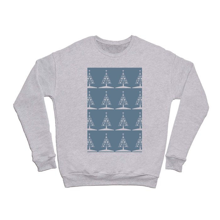 Christmas Tree Of Snowflakes and Stars On Mid Tone Blue Crewneck Sweatshirt