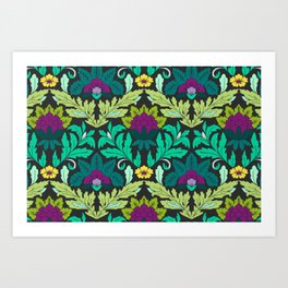 Bold damask in dreamy purple and green Art Print