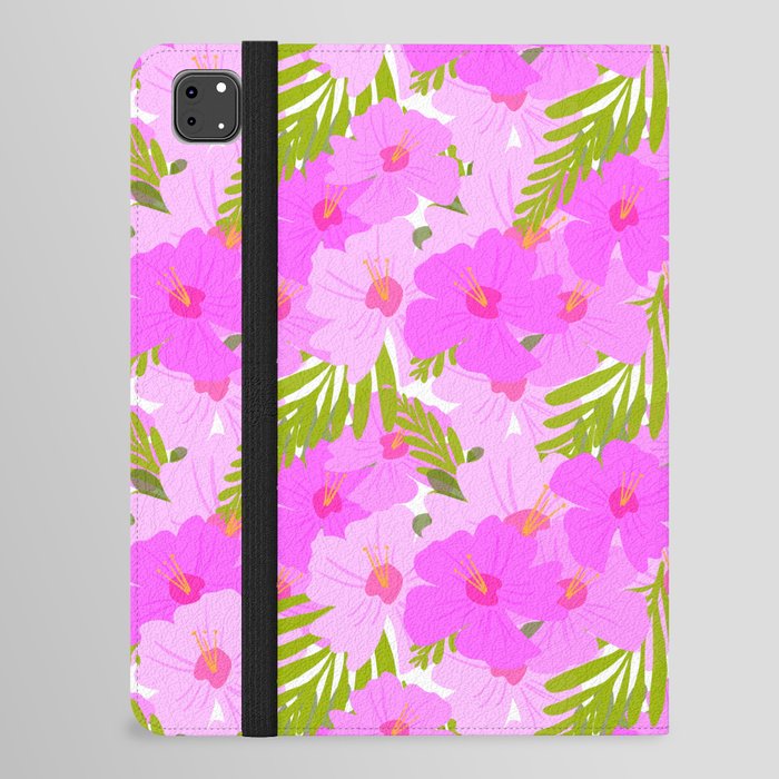 Retro Modern Hibiscus Floral Pattern Pink iPad Folio Case