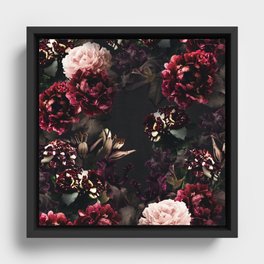 Vintage bouquets of garden flowers. Roses, dark red and pink peony.  Framed Canvas