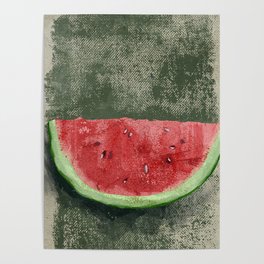 Slice of watermelon on dirty grunge green background. Poster