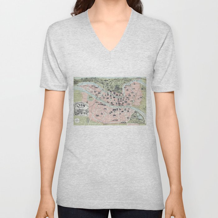 Vintage Map of Lyon France (1894) V Neck T Shirt