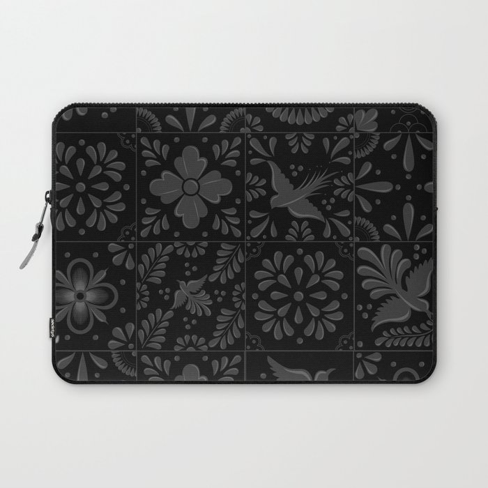 Mexican Black Talavera Tile Pattern by Akbaly Laptop Sleeve