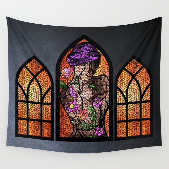 Stain Glass Boudoir Orange Wall Tapestry