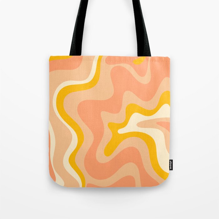Retro Liquid Swirl Abstract Pattern in Warm Mustard Yellow and Peach Blush Tones Tote Bag