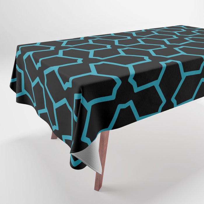 Black and Aqua Tessellation Line Pattern 12 Pairs DE 2022 Popular Color Tropical Lagoon DE5781 Tablecloth