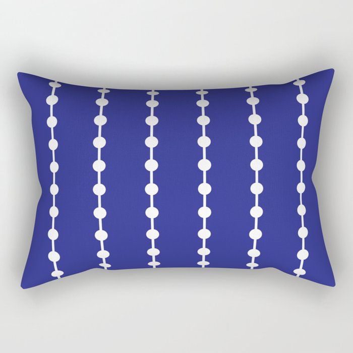 Geometric Droplets Pattern Linked White on Navy Blue Rectangular Pillow