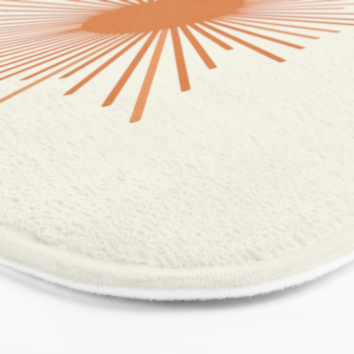 Retro Minimalist Sun in Orange and Off White Cream Bath Mat by