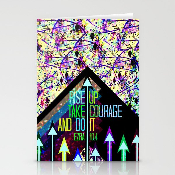RISE UP TAKE COURAGE AND DO IT Colorful Geometric Floral Abstract Painting Christian Bible Scripture Stationery Cards