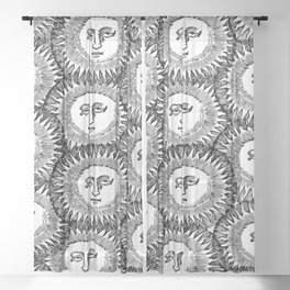Sun Black and white face illustration  Sheer Curtain