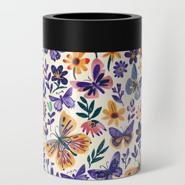 Floral Butterflies - Purple Boho Whimsical Can Cooler