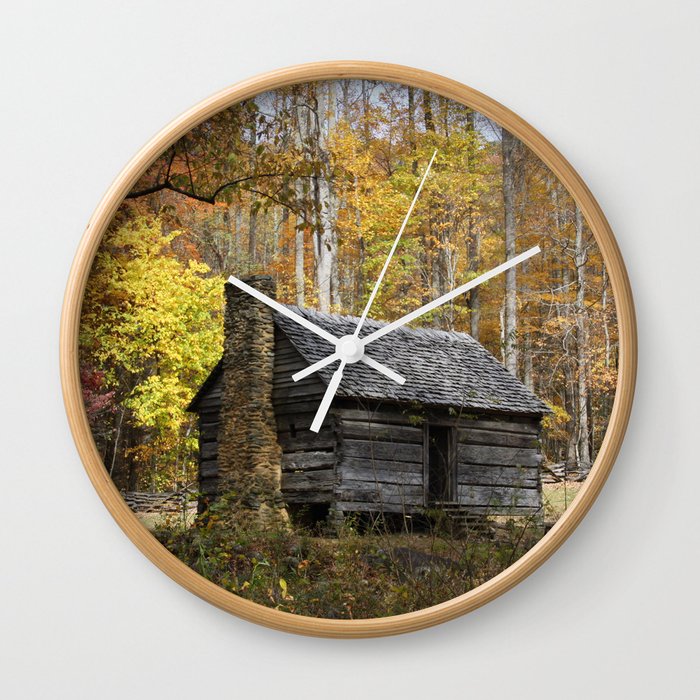 Smoky Mountain Rural Rustic Cabin Autumn View Wall Clock By Gsallicat