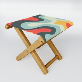 Vintage Abstract Swirl Waves Art Retro 50s and 60s Color Palette 2 Folding Stool