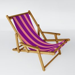 [ Thumbnail: Light Coral and Purple Colored Lined Pattern Sling Chair ]
