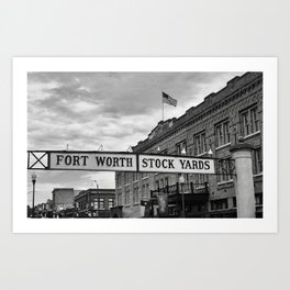 Fort Worth Stockyards Black White Art Print
