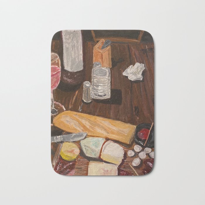 wine and cheese in a cave Bath Mat